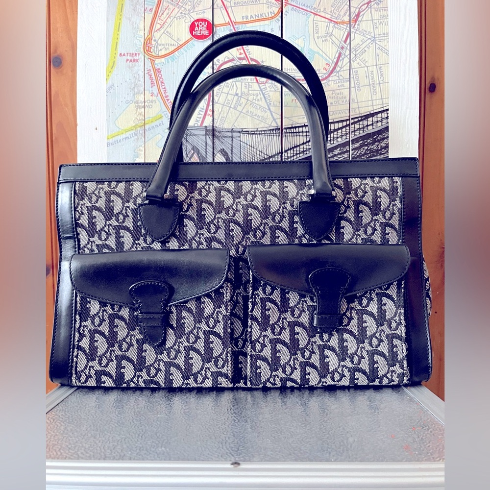 Christian Dior Vintage Trotter Double Pocket Diorissimo Monogram Canvas Tote